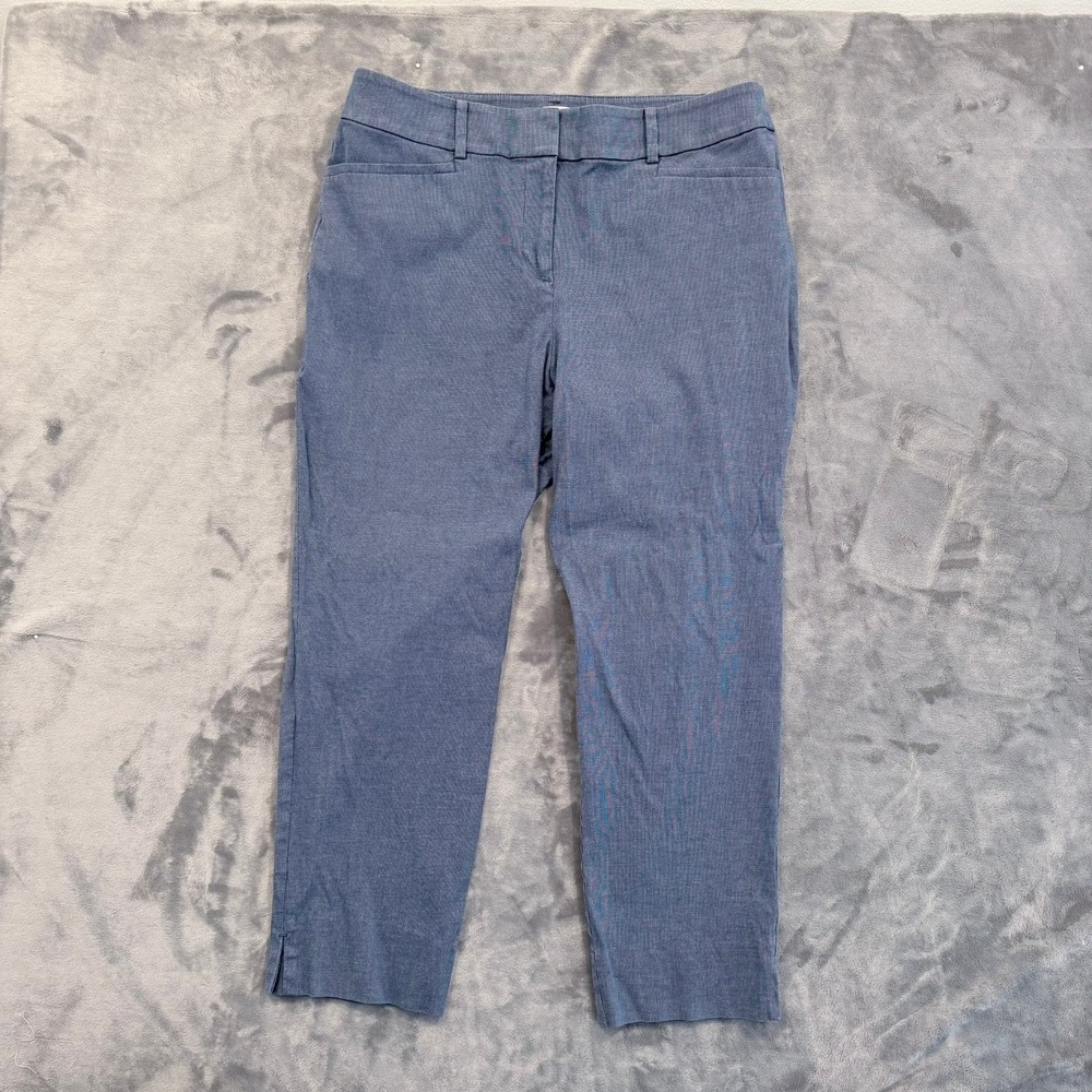 Loft Womens Pants Curvy Riviera Cotton Blend Blue Textured Slim Ankle Size 10